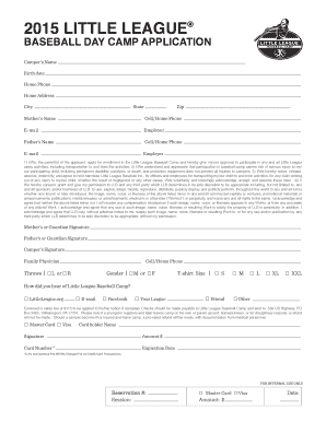 Little League Baseball Day Camp Application