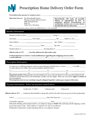 Prescription Home Delivery Order Form