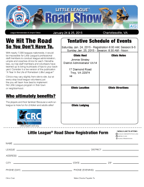 Little League Road Show Registration Form