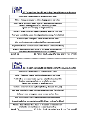 Realtor Weekly Checklist