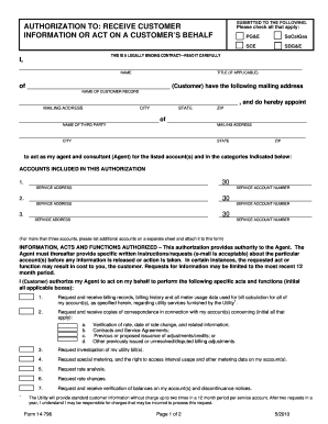 Authorization to Act on Customer's Behalf