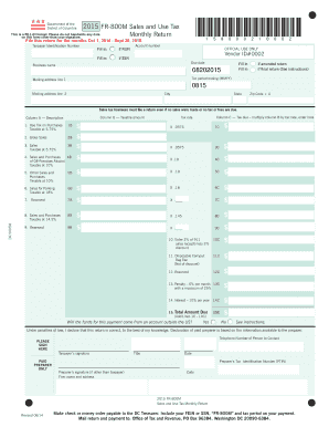 District of Columbia 2015 Sales and Use Tax Form