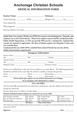 Alaska Student Medical Information Form