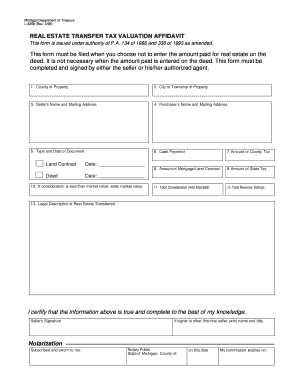Michigan Real Estate Transfer Tax Valuation Affidavit
