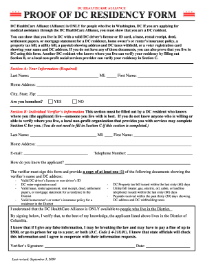 DC Healthcare Alliance Proof of Residency Form