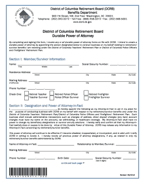 District of Columbia Durable Power of Attorney for Retirement Benefits