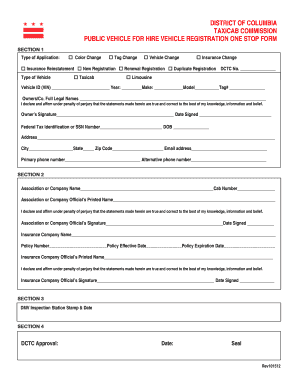 DC Taxicab Commission Vehicle Registration Form