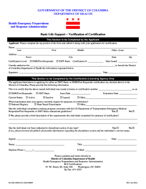 DC BLS Certification Verification Form