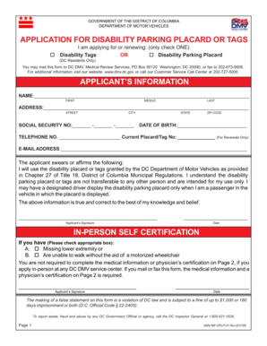 DC Disability Parking Placard Application