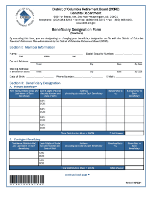 District of Columbia Teachers Retirement Plan Beneficiary Designation Form