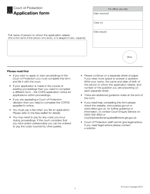 Court of Protection Application Form