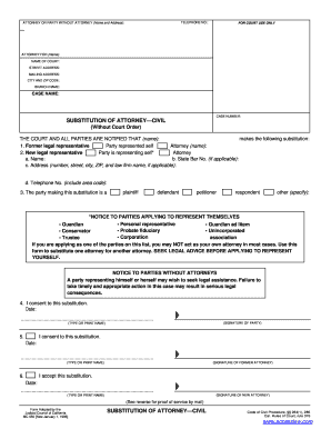 Substitution of Attorney Civil Form