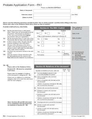 UK Probate Application Form PA1