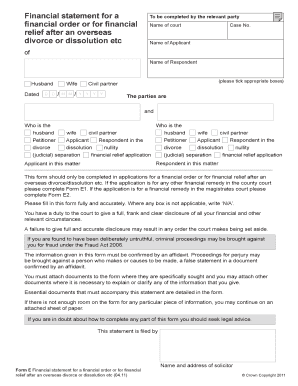 Form E Financial Statement for Overseas Divorce