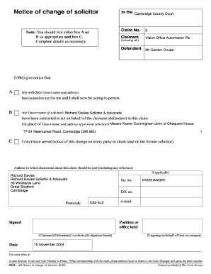 Notice of Change of Solicitor