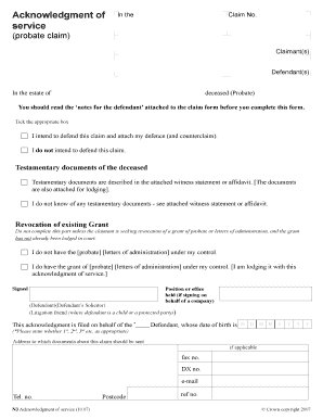 Acknowledgment of Service for Probate Claim