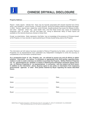 Chinese Drywall Disclosure Form