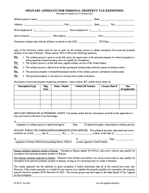 Military Affidavit for Personal Property Tax Exemption