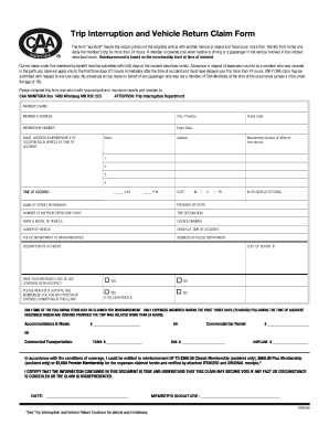 Trip Interruption and Vehicle Return Claim Form