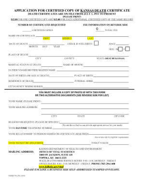 Kansas Death Certificate Application