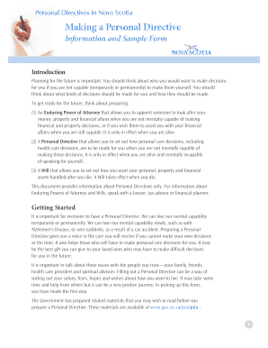 Nova Scotia Personal Directive Form