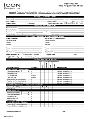 Texas Mortgage Loan Fee Sheet