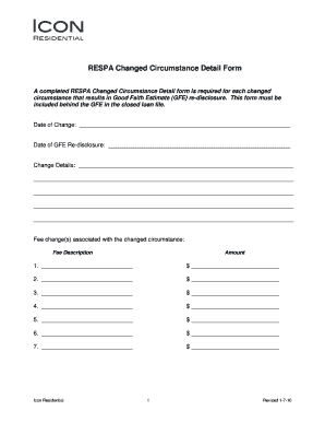 RESPA Changed Circumstance Detail Form