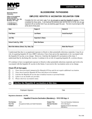 Hepatitis B Vaccination Declination Form