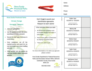 Nova Scotia Geocaching Passport Form