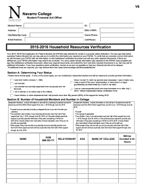 Navarro College Financial Aid Verification Form