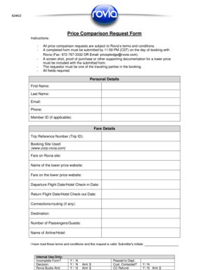 Rovia Price Comparison Request Form