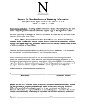 Request for Non-Disclosure of Directory Information