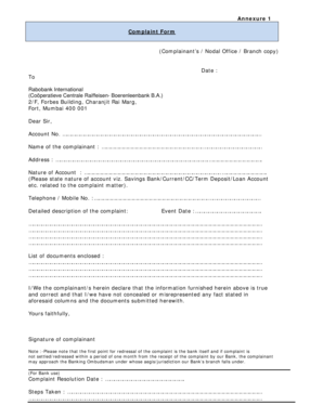 Rabobank Complaint Form