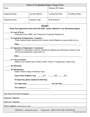 Notice of Termination/Status Change Form
