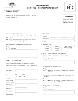 Application for a Visitor Visa – Business Visitor Stream 1415