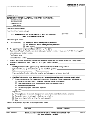 Declaration in Support of Ex Parte Application for Civil Restraining Orders