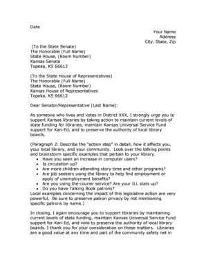 Kansas Library Funding Support Letter