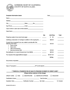 California Court Document Request Form