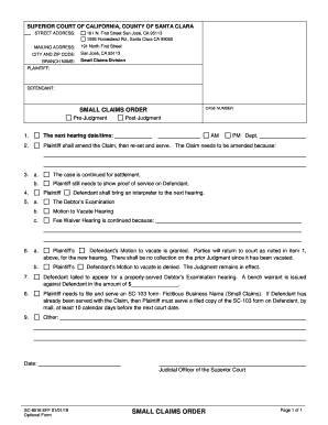 California Small Claims Order