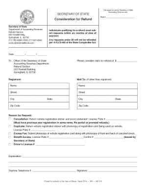 Illinois Vehicle Registration Refund Request Form