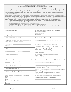 Benefits Accuracy Measurement Claimant Questionnaire