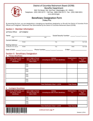 District of Columbia Police/Fire Beneficiary Designation Form