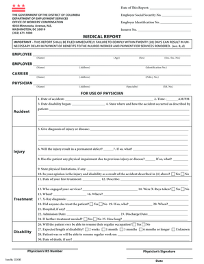 District of Columbia Workers' Compensation Medical Report