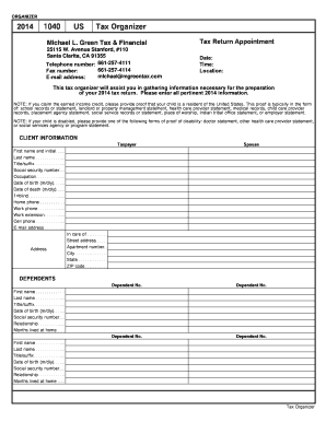 2014 1040 US Tax Organizer