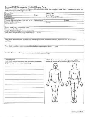 Chiropractic Health History Form