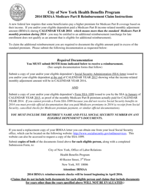 2014 IRMAA Medicare Part B Reimbursement Claim Form