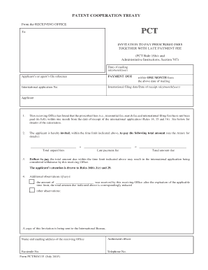 PCT Invitation to Pay Prescribed Fees