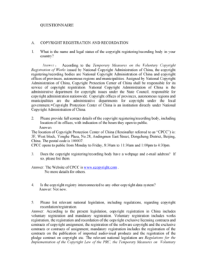 China Copyright Registration Questionnaire