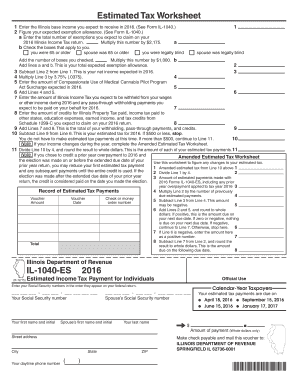 Illinois IL-1040-ES Estimated Income Tax Payments