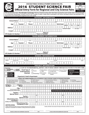 Chicago Public Schools Student Science Fair Entry Form